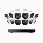 H800X - 4K 16 Channel PoE Security System with 8 Bullet & 4 Turret Cameras, 1/1.8'' BSI Sensor, f/1.6 Aperture (0.003 Lux), Siren & Strobe Alarm,Two-Way Audio, Human & Vehicle Detection, Perimeter Protection, Works with Alexa, All-Metal Housing